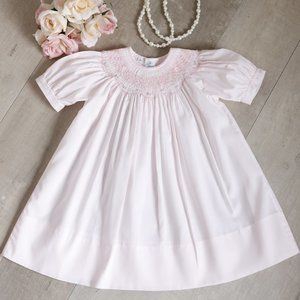Feltman Brothers Pink Bishop Dress Smocked Hand Embroidery RARE Design NWT